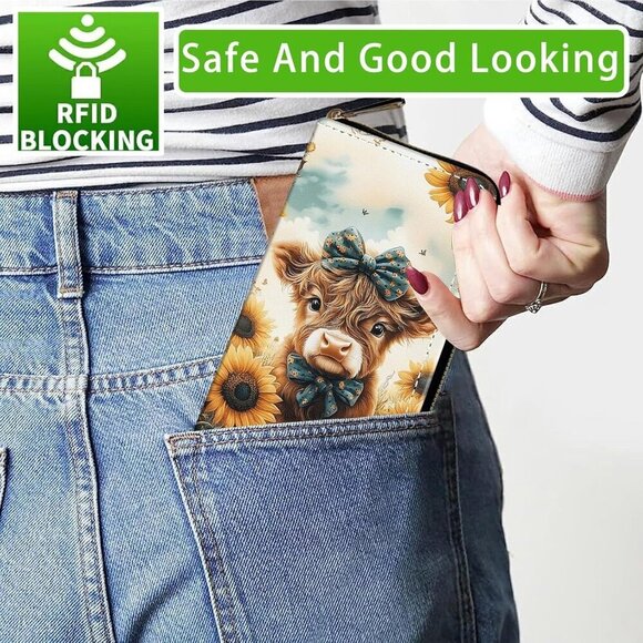 Women's Faux Leather RFID Wallet Wristlet with Card Slots and Zipper - Picture 6 of 7